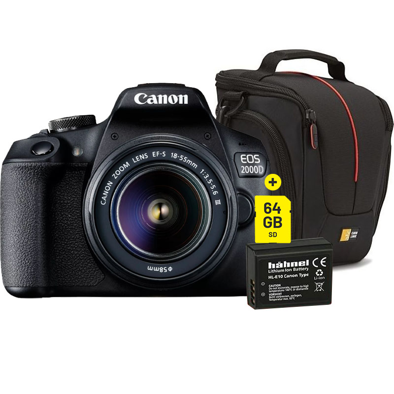 Canon EOS 2000D + 18–55 mm DC (inkl. Tasche, zusätzlichem Akku und 64 GB  SD) - Kamera Express