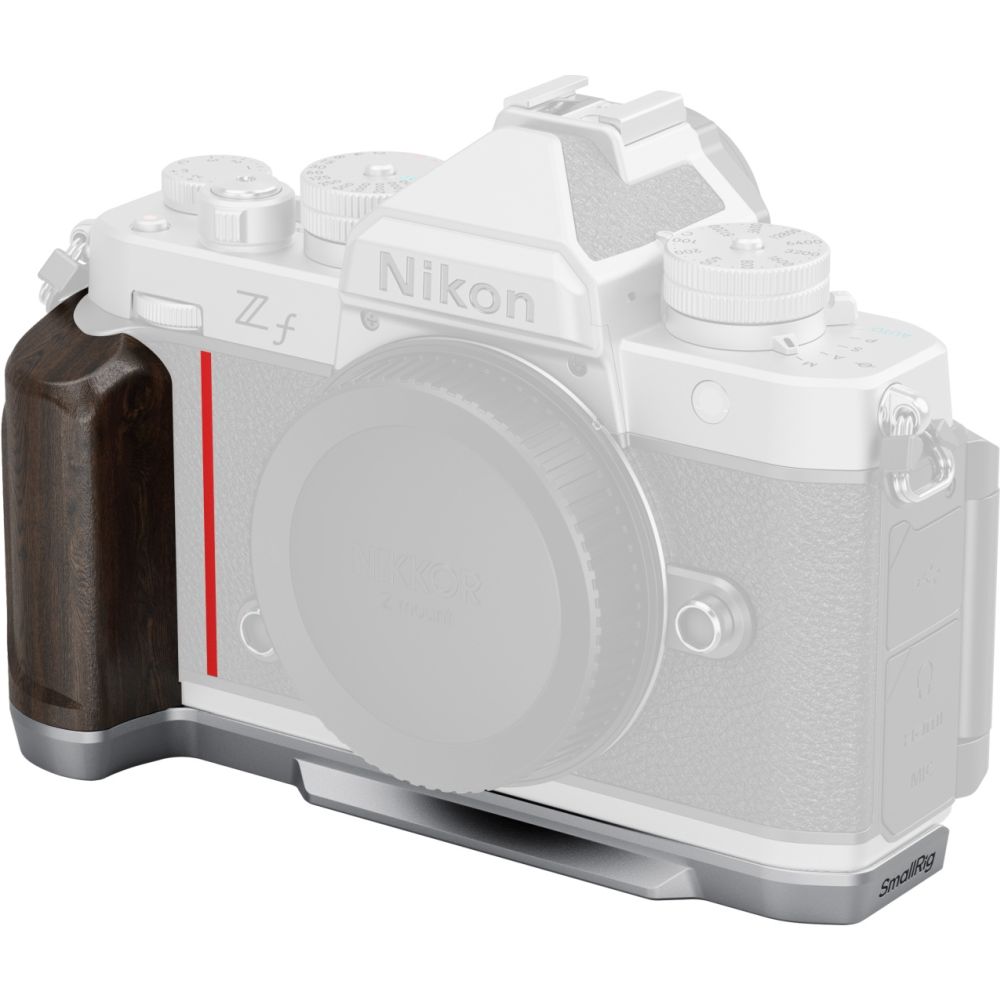 SmallRig 5707 L-förmige Montageplatte mit Holzgriff für Nikon Z f, silber