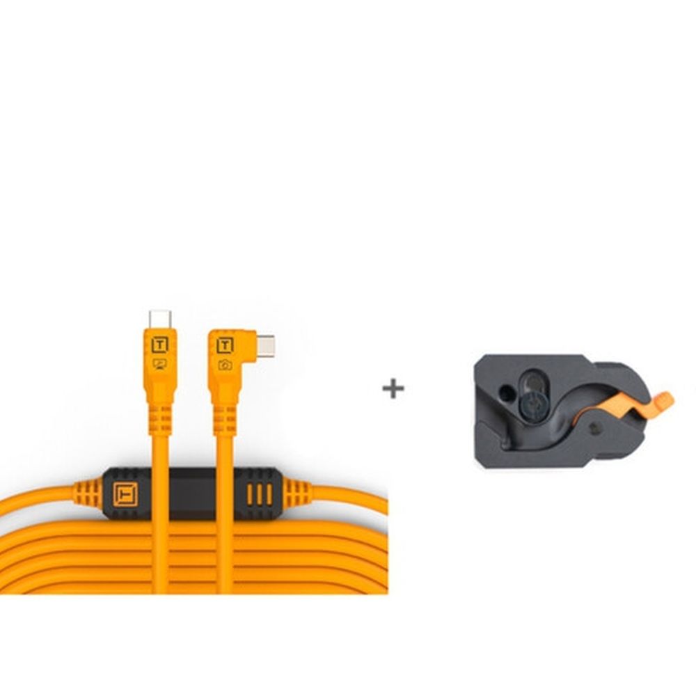 Tether Tools TetherGuard LeverLock & Kabelsatz, USB-C gerade auf USB-C gewinkelt, 9,4 m, hochsichtbares Orange